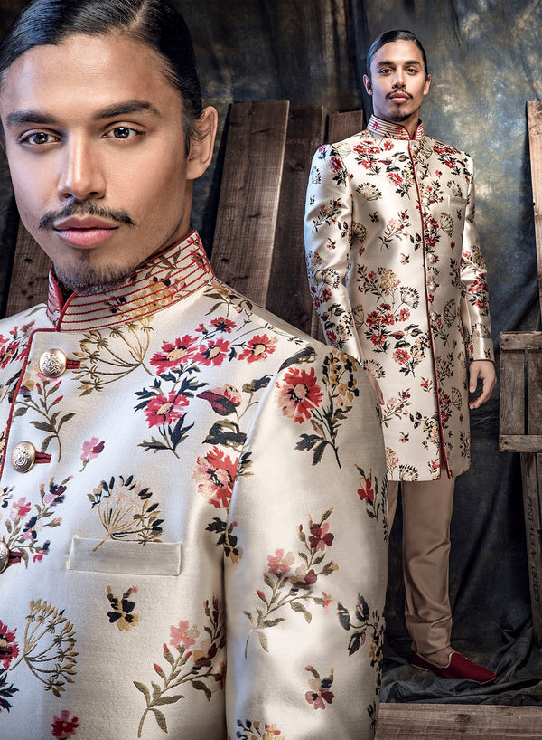 sonascouture - Ivory And Multi Printed Brocade Sherwani M362
