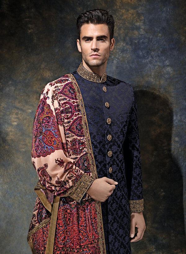 sonascouture - Navy Blue Sherwani M364