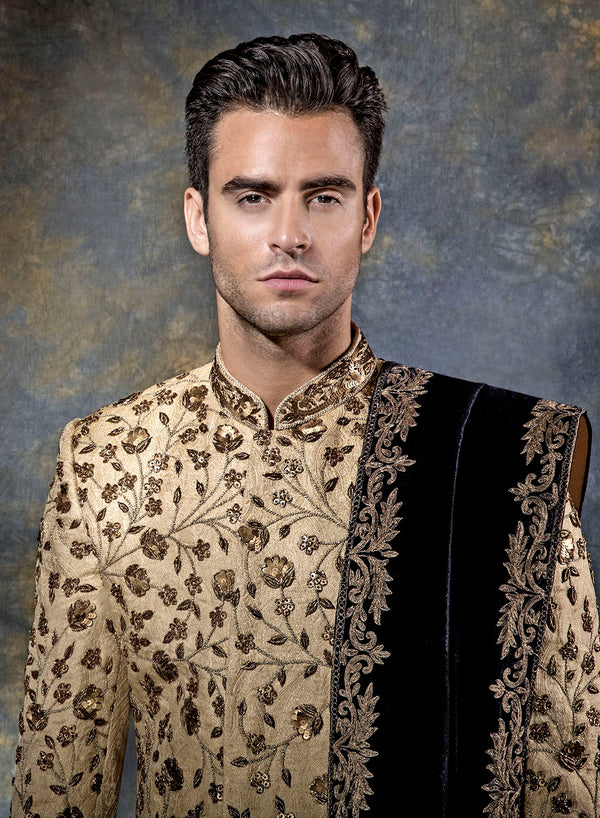 sonascouture - Floral Gold Sherwani M367