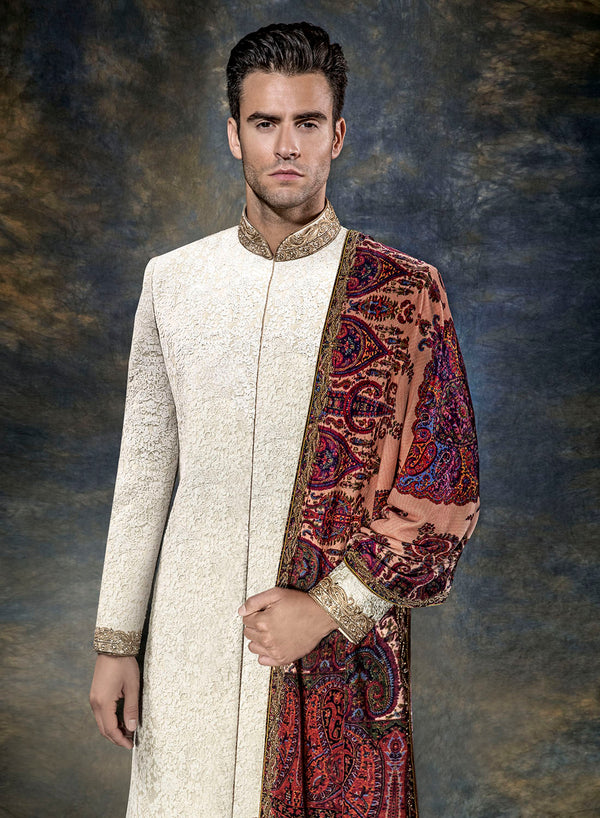 sonascouture - Ivory Self Threadwork Sherwani M369