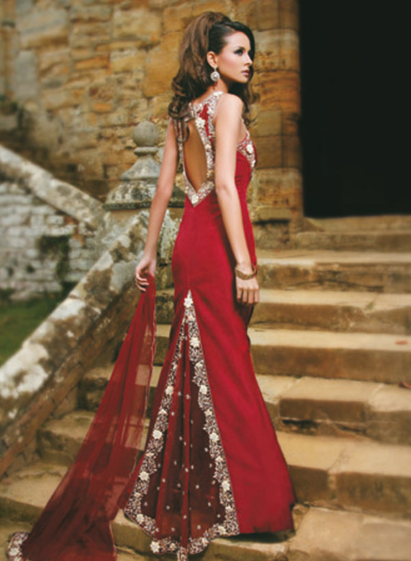 sonascouture - Maroon Trail Gown W099