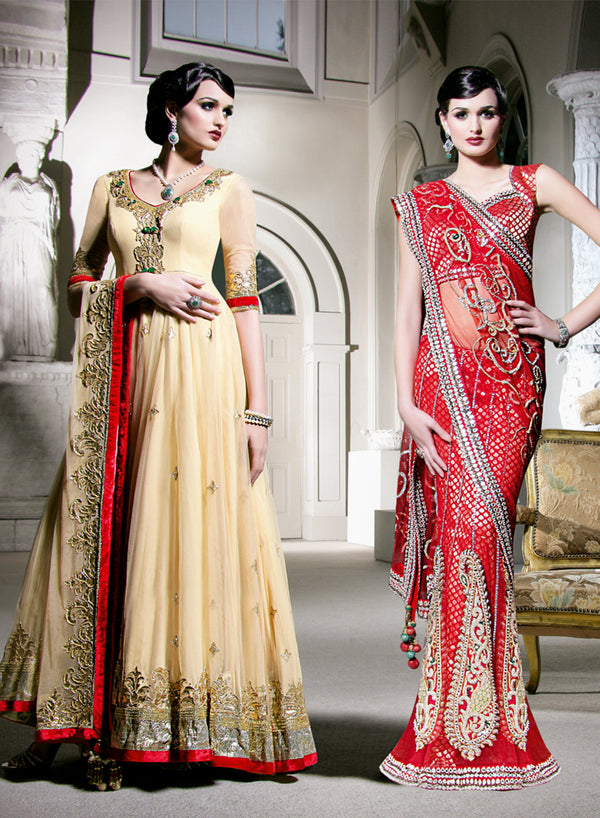 sonascouture - Gold Anarkali And Red Bridal Concept Sari W187