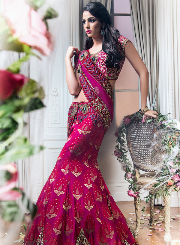 sonascouture - Fuchsia Brocade Bridal W247