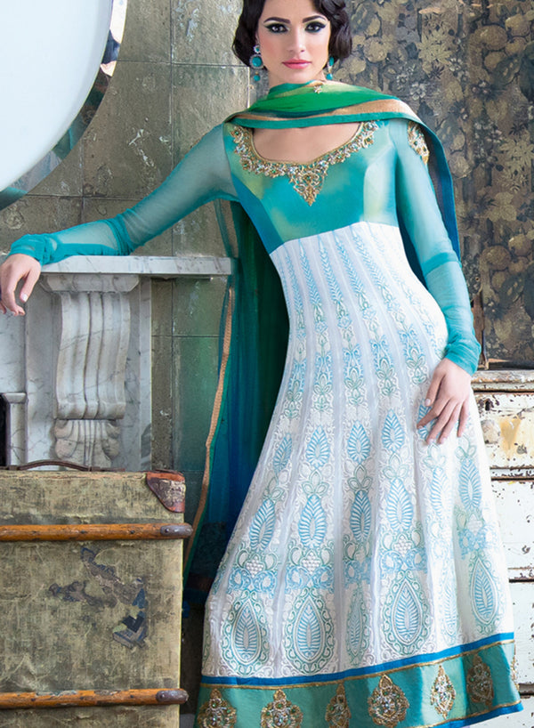 sonascouture - Exclusive Turquoise/White Anarkali W263