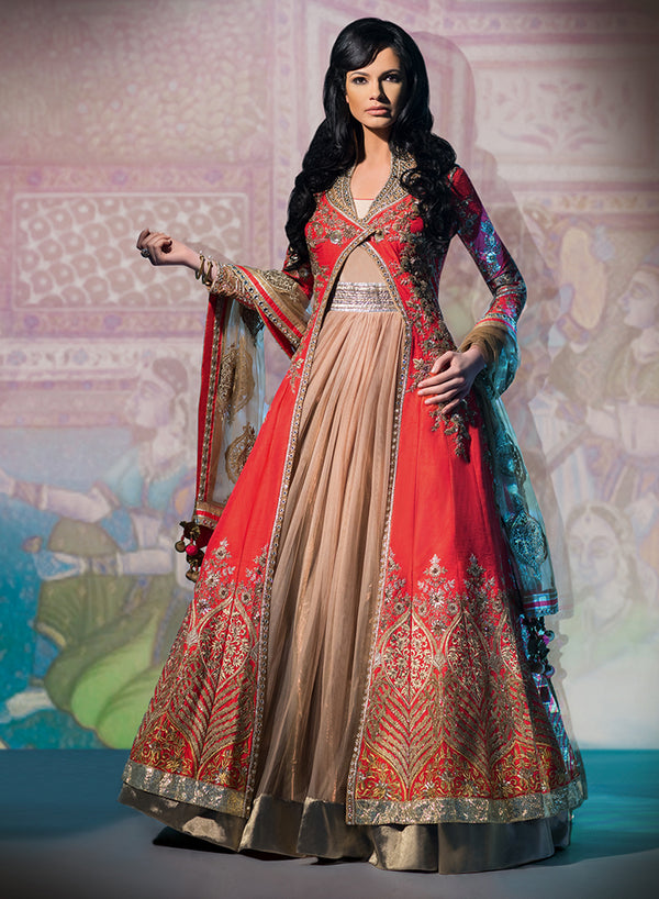 sonascouture - Heavy Coral Anarkali Gown W287