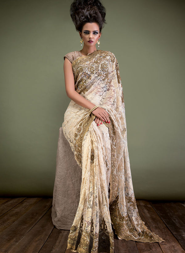 sonascouture - Gold Lace Saree W299