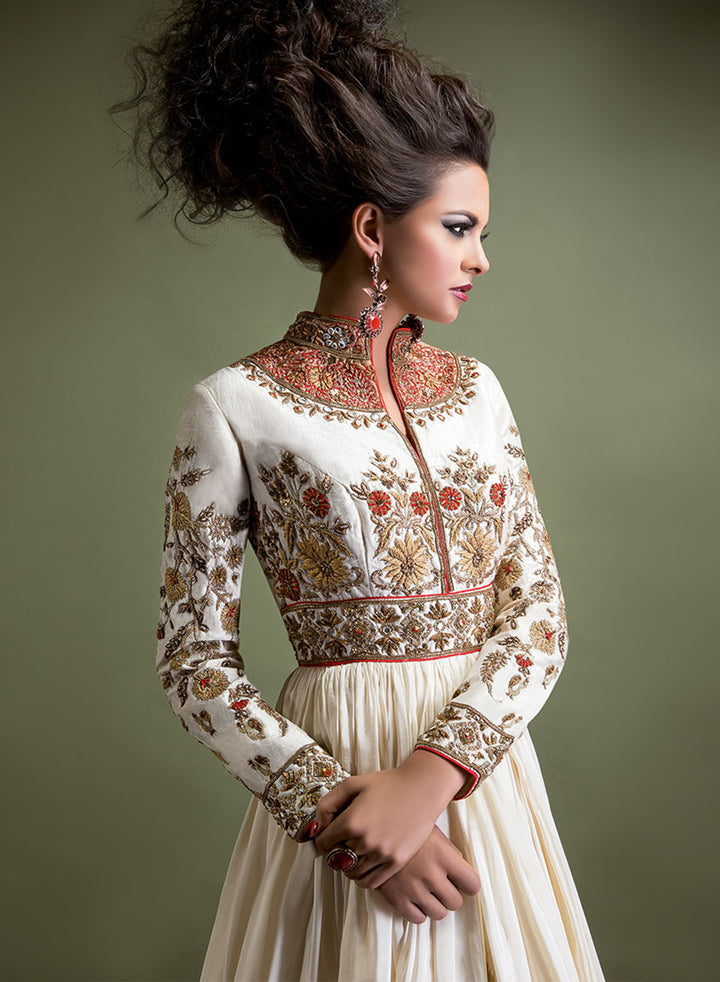sonascouture - Ivory And Red Anarkali W301