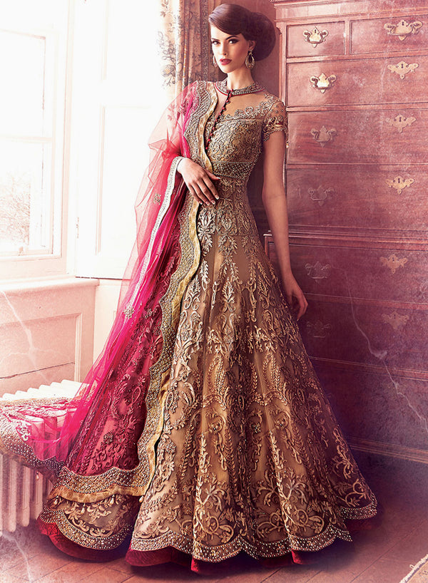 sonascouture - Gold Maroon Anarkali Gown W307