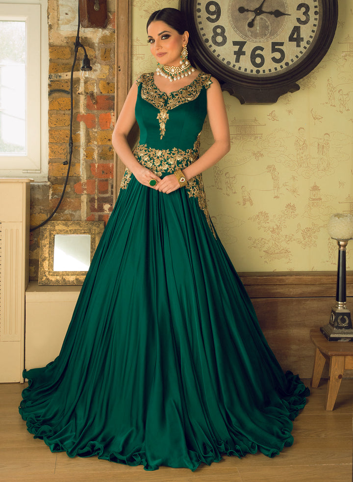 sonascouture - Satin Emerald Gown W326