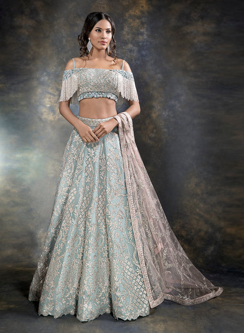 indian wedding dress blue Midnight Blue Bridal Lehenga Set [product_title] | OORVI DESAI main image 0